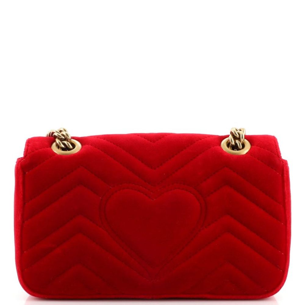 Gucci GG Marmont Flap Bag Matelasse Velvet Mini Red - Picture 4 of 7